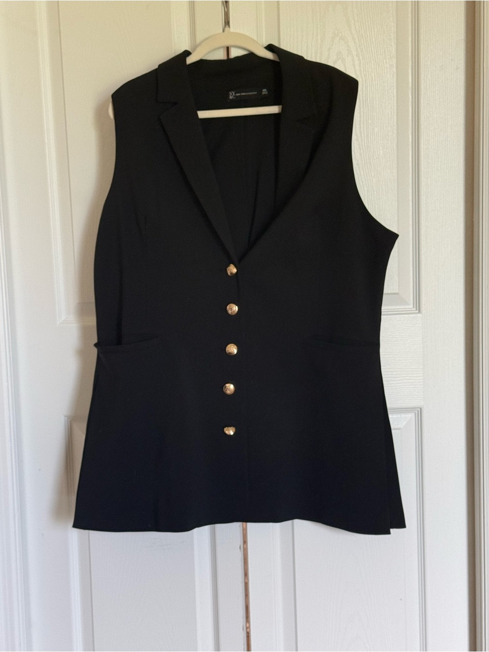 New York & Company Black Sleeveless Blazer Vest with Gold Buttons
